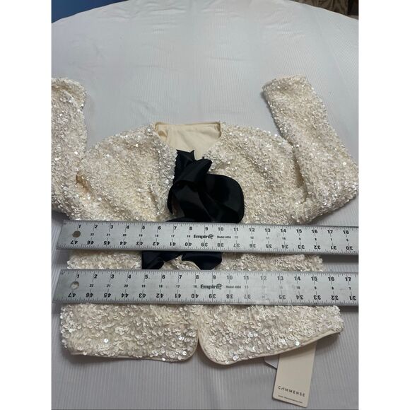 NWT Commense Bow Embellished Cardigan Top Textured Knit Open Front Jacket Sz XS - Picture 7 of 9
